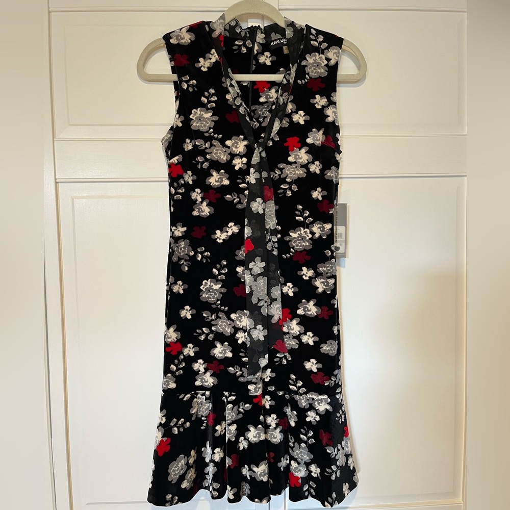 Karl Lagerfeld Black Floral Midi Dress